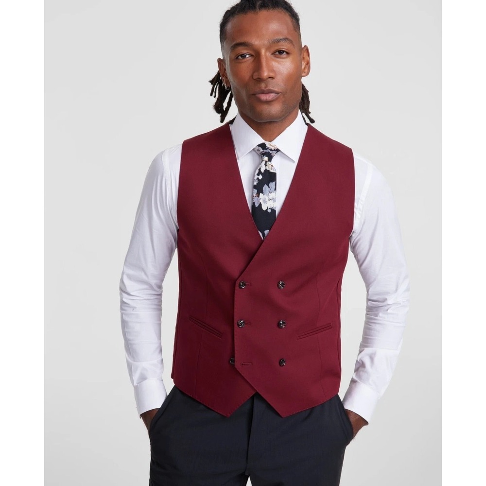 Tayion Collection Regular fit Double Breasted Suit Vest Medium Red E06937 - Picture 2 of 2